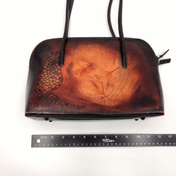 BAMBUS‎ Women's Brown Leather Art Double Strap Purse Shoulder Bag - Picture 16 of 16